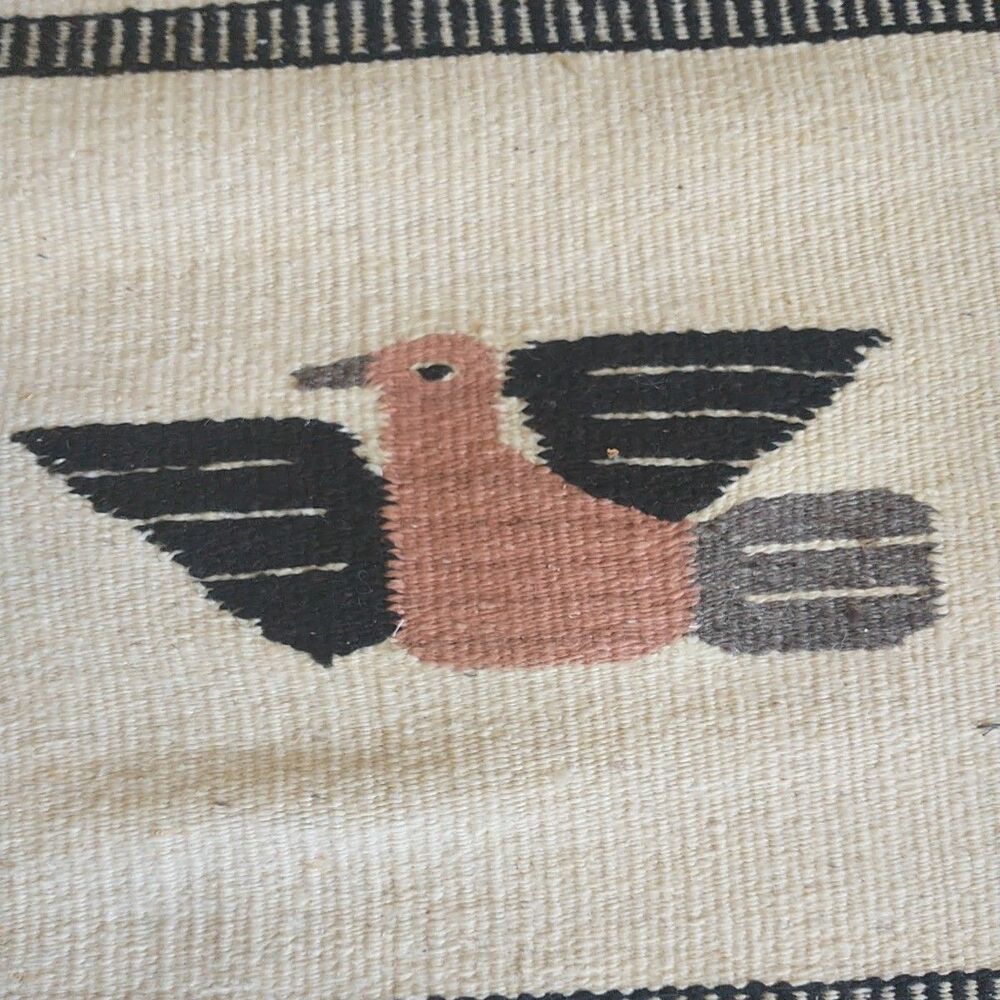 Vtg Zapotec Mexican Tapestry Wall Hanging Birds Wool Hand Woven Southwest 26x59" - Picture 6 of 12